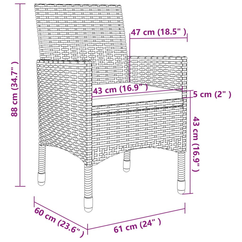 -Delige Tuinset Met Kussens Poly Rattan En Glas 3 80 cm tafellengte Grijs