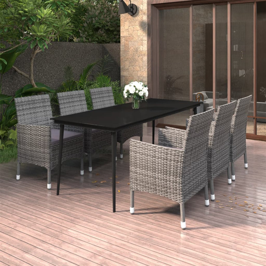 7-delige Tuinset met kussens poly rattan en glas