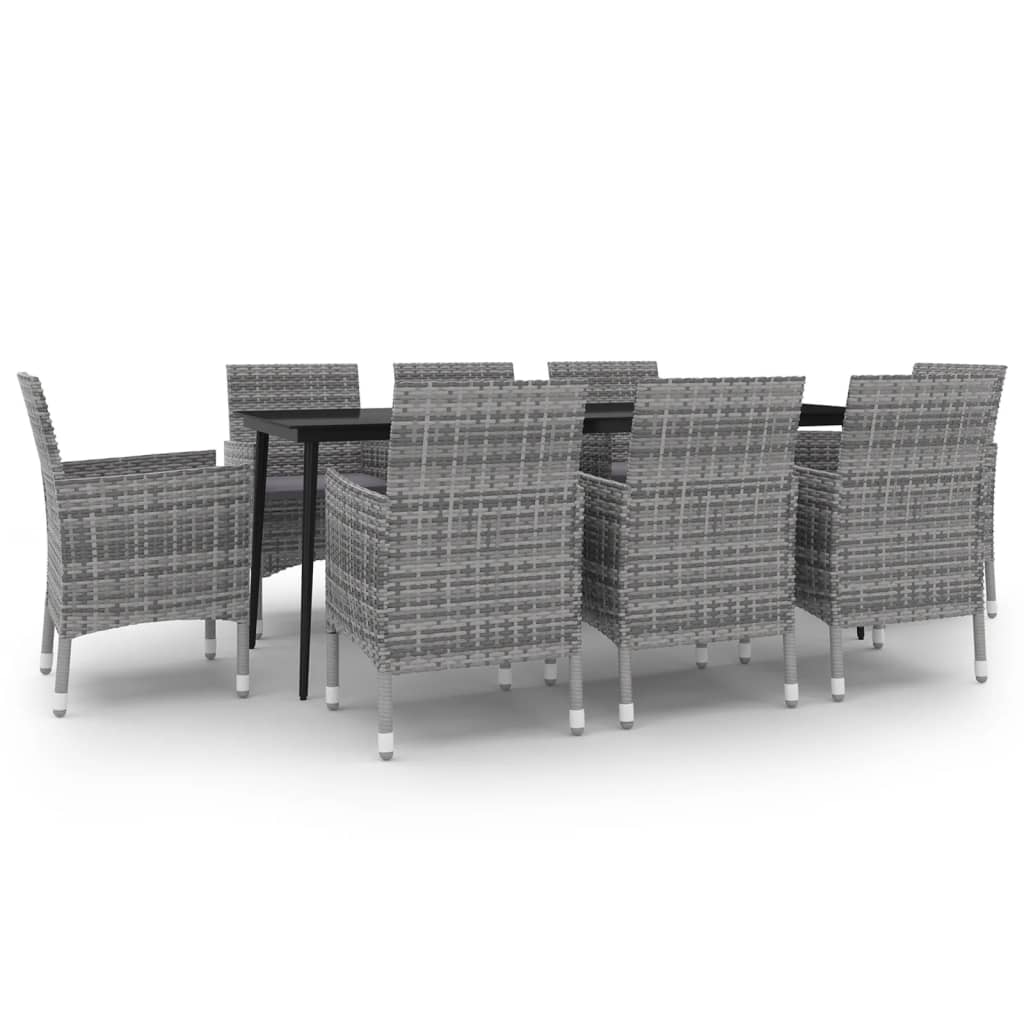 9-delige Tuinset met kussens poly rattan en glas