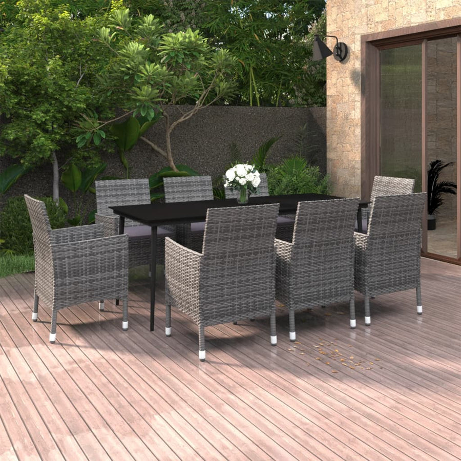 9-delige Tuinset met kussens poly rattan en glas