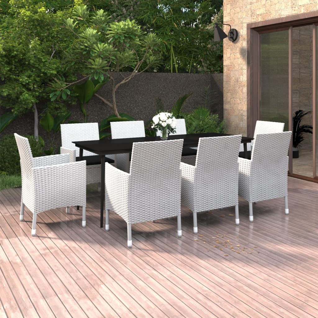 9-delige Tuinset met kussens poly rattan en glas