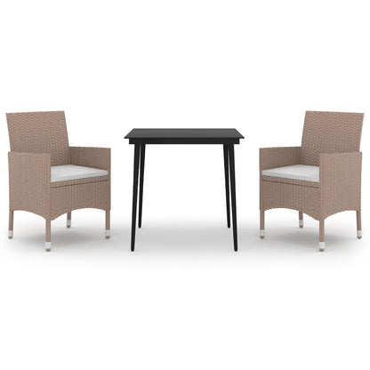 3-delige Tuinset met kussens poly rattan en glas