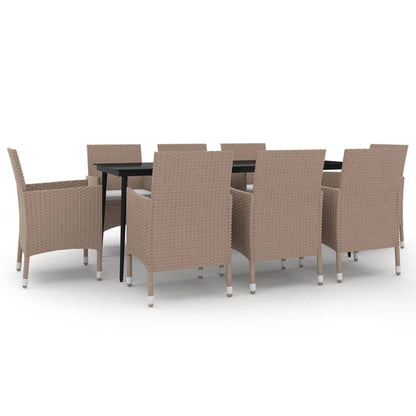 9-delige Tuinset met kussens poly rattan en glas
