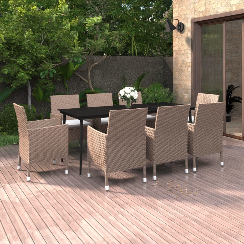 9-delige Tuinset met kussens poly rattan en glas