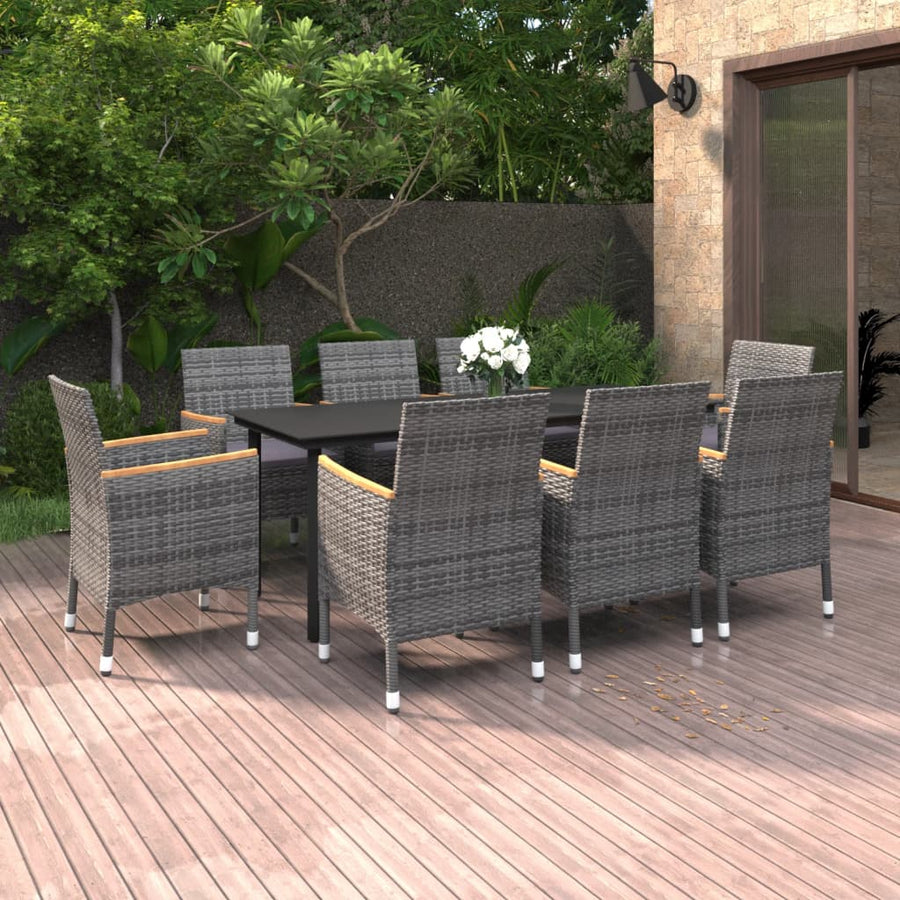 9-Delige Tuinset Met Kussens Poly Rattan En Glas 8