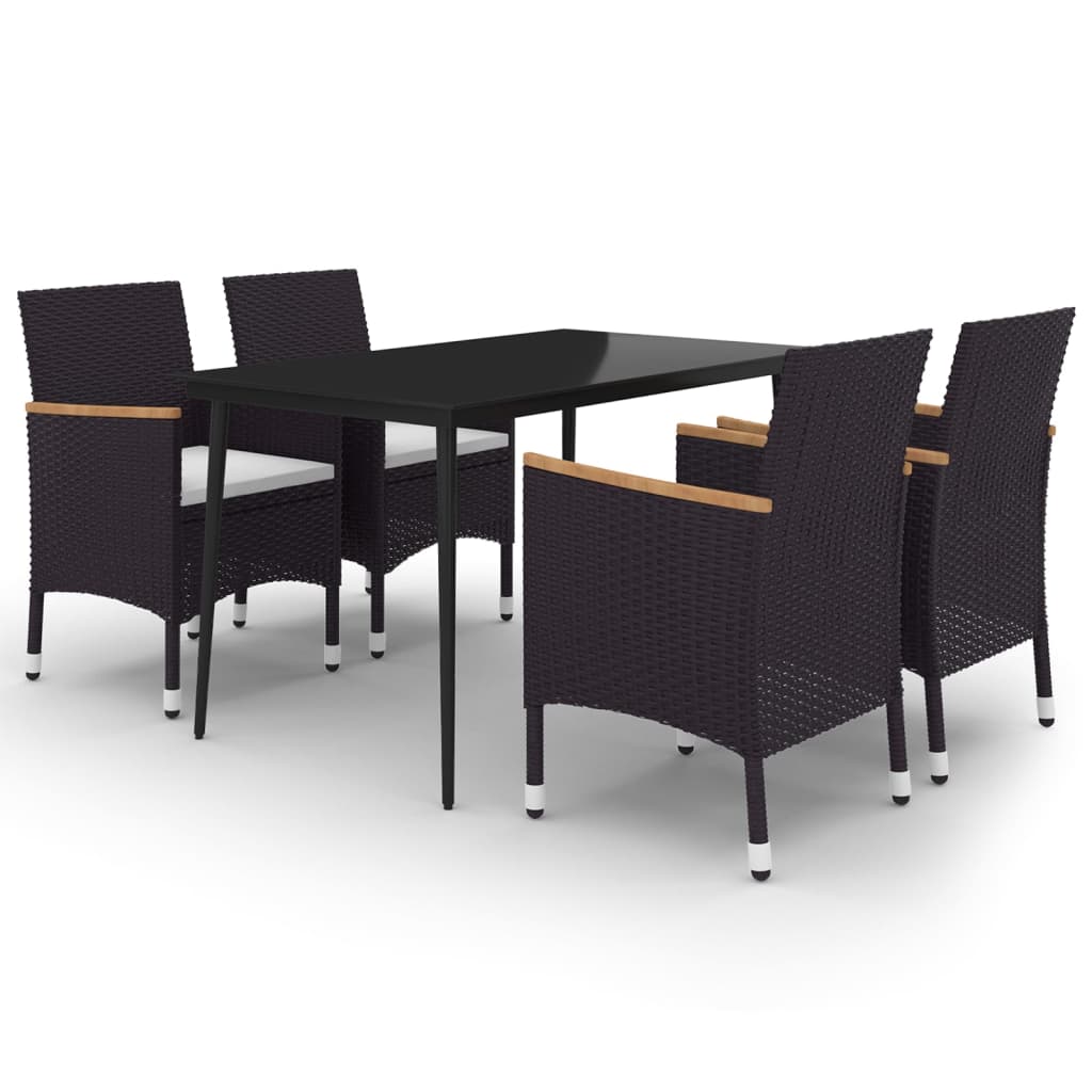 -Delige Tuinset Met Kussens Poly Rattan En Glas 5 140 cm tafellengte Zwart en wit