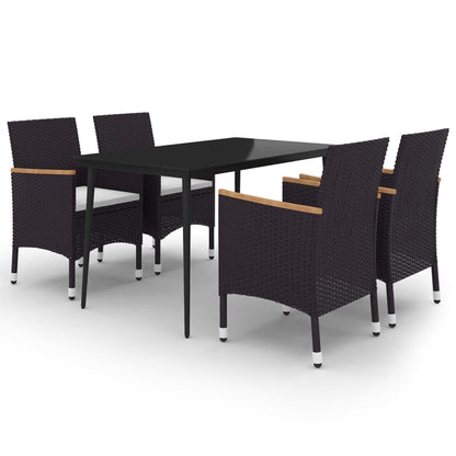-Delige Tuinset Met Kussens Poly Rattan En Glas 5 140 cm tafellengte Zwart en wit