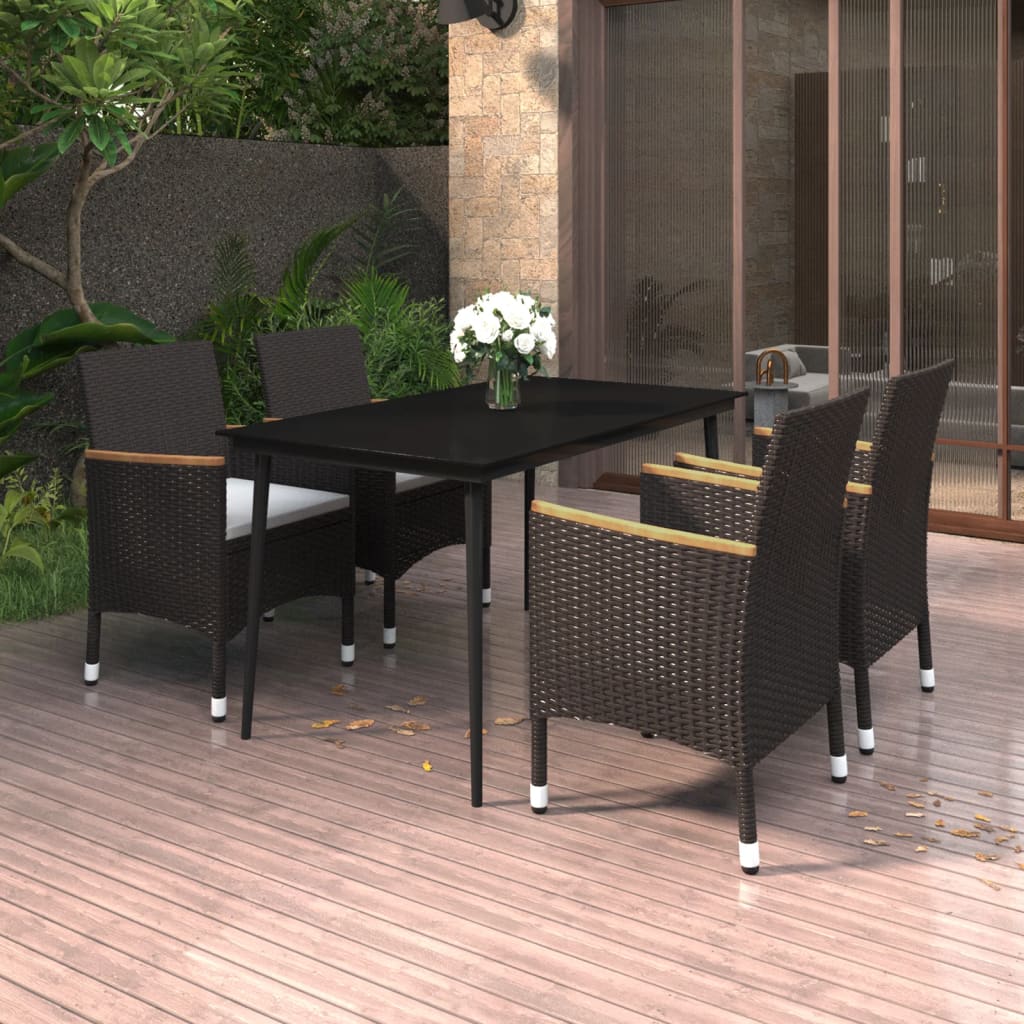 -Delige Tuinset Met Kussens Poly Rattan En Glas 5 140 cm tafellengte Zwart en wit
