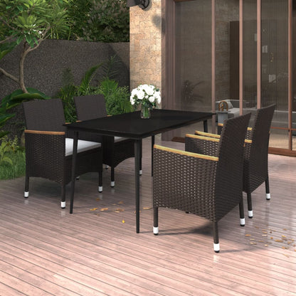 -Delige Tuinset Met Kussens Poly Rattan En Glas 5 140 cm tafellengte Zwart en wit