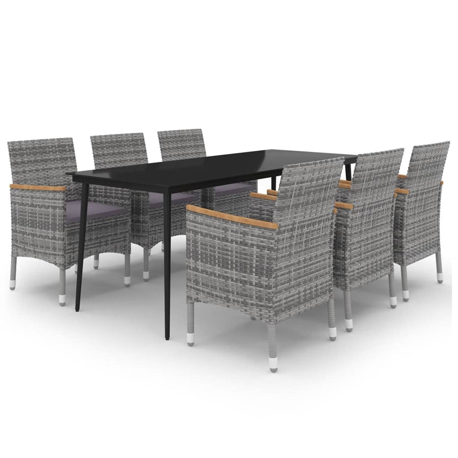 7-delige Tuinset met kussens poly rattan en glas
