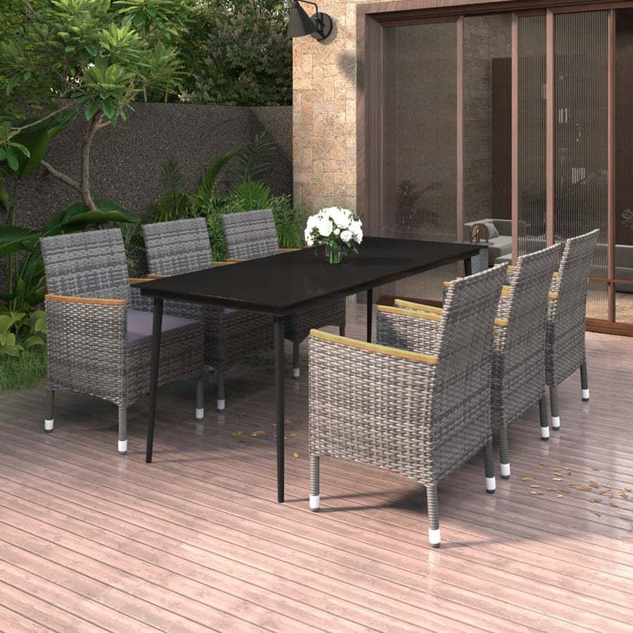 7-delige Tuinset met kussens poly rattan en glas