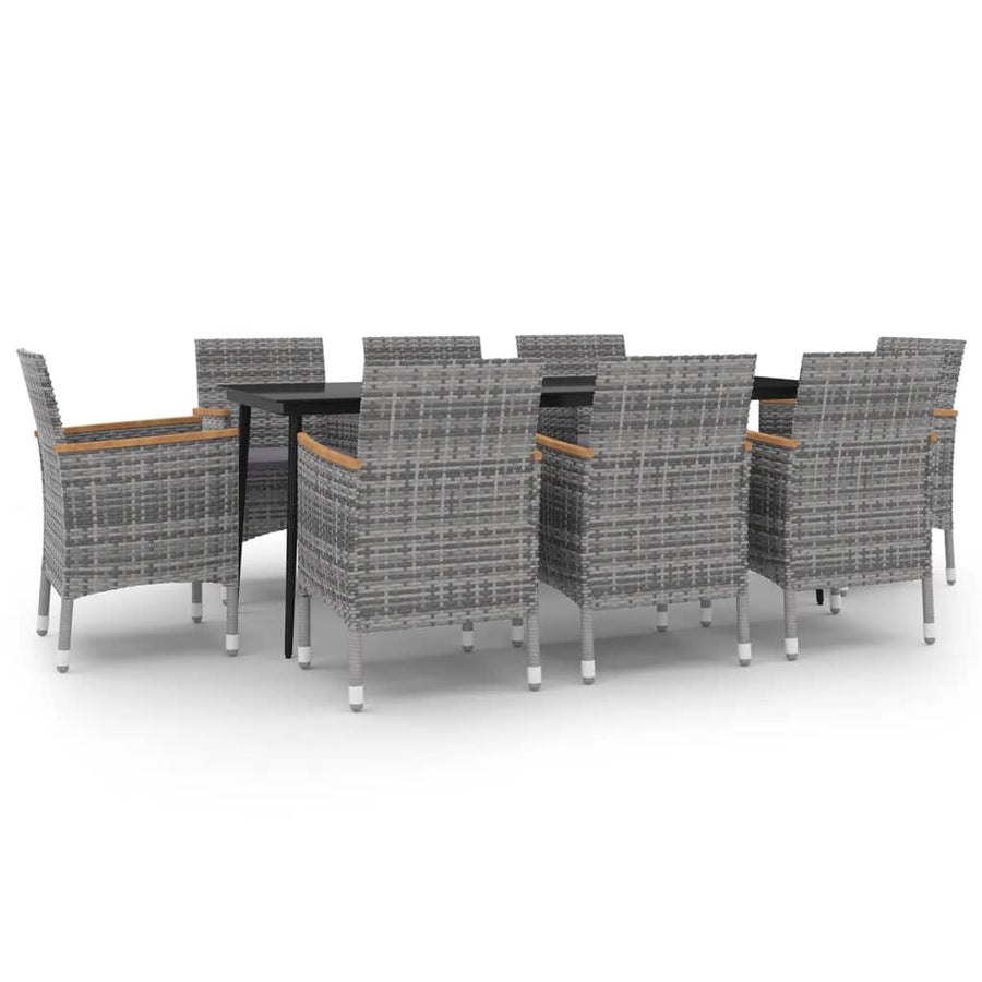 9-delige Tuinset met kussens poly rattan en glas