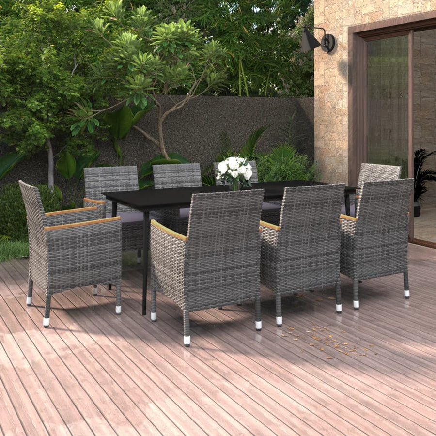 9-delige Tuinset met kussens poly rattan en glas