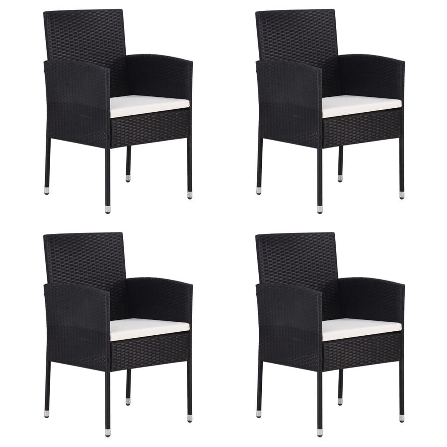 Tuinstoelen 4 st met crèmewitte kussens poly rattan zwart