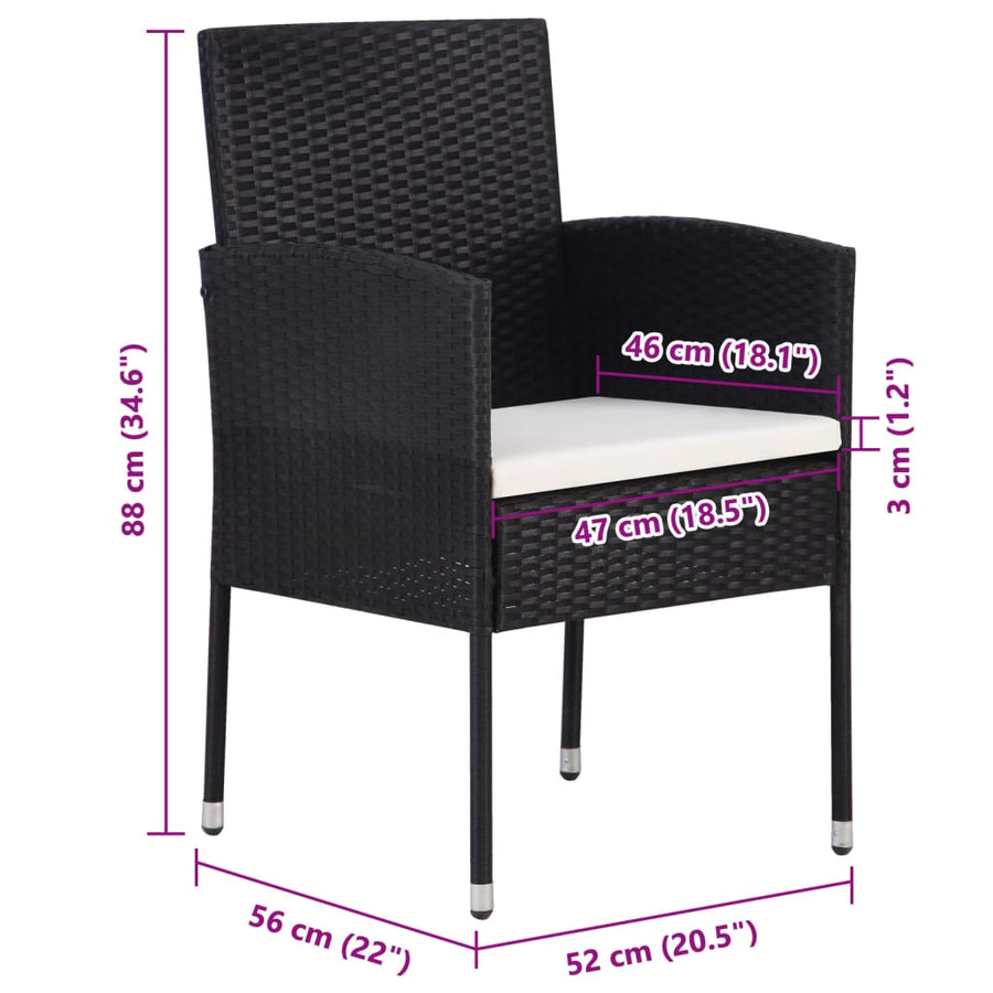 Tuinstoelen 4 st met crèmewitte kussens poly rattan zwart