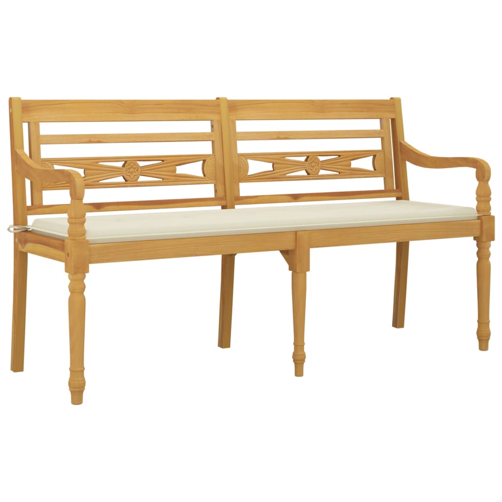 Bankje Batavia Met Kleurig Kussen Massief Teakhout 150 cm Crème