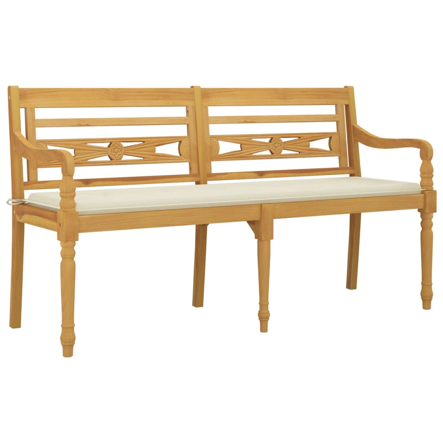 Bankje Batavia Met Kleurig Kussen Massief Teakhout 150 cm Crème