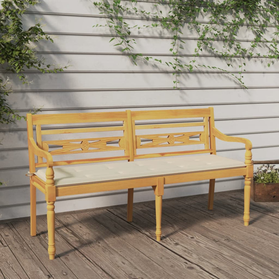 Bankje Batavia Met Kleurig Kussen Massief Teakhout 150 cm Crème