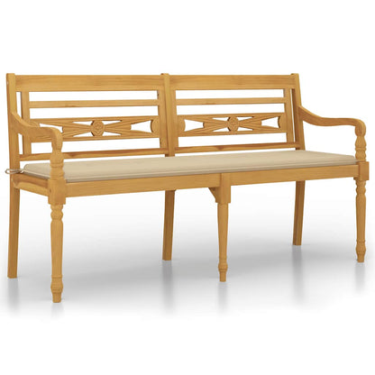Bankje Batavia Met Beige Kussen 150 Cm Massief Teakhout Crème