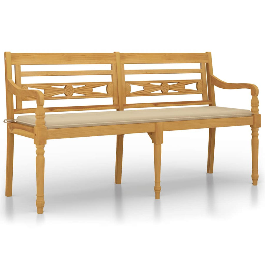 Bankje Batavia Met Beige Kussen 150 Cm Massief Teakhout Crème