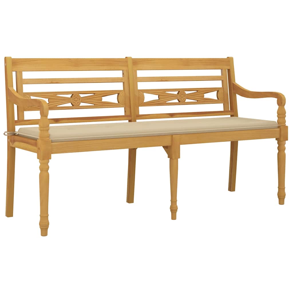 Bankje Batavia Met Beige Kussen 150 Cm Massief Teakhout Crème