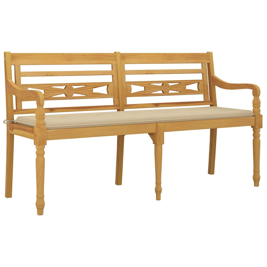 Bankje Batavia Met Beige Kussen 150 Cm Massief Teakhout Crème