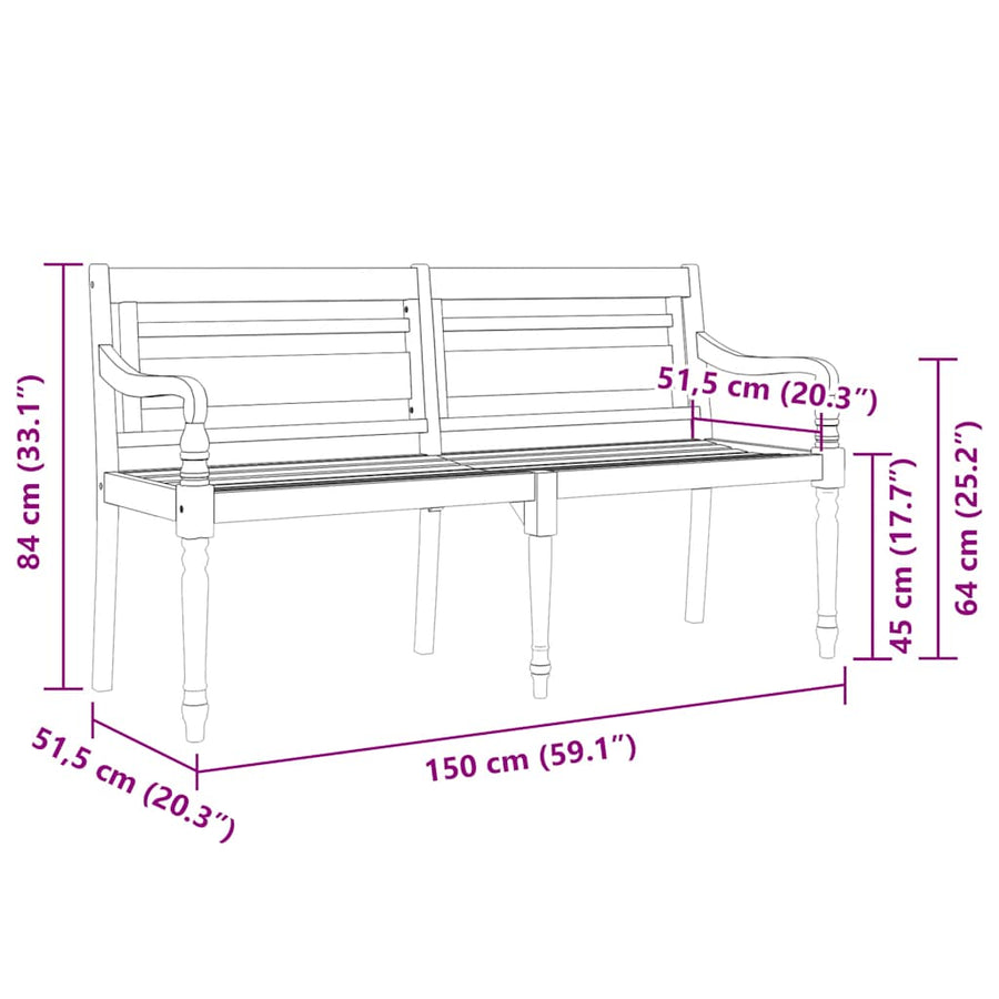 Bankje Batavia Met Beige Kussen 150 Cm Massief Teakhout Crème