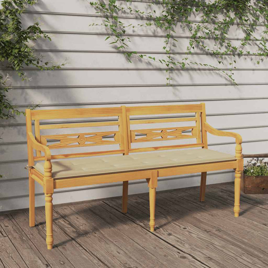 Bankje Batavia Met Beige Kussen 150 Cm Massief Teakhout Crème