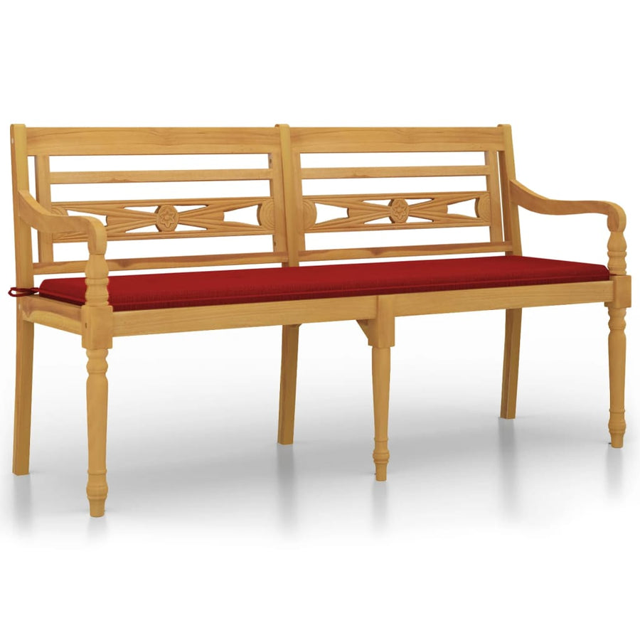 Bankje Batavia Met Kussen Massief Teakhout 150 cm Rood