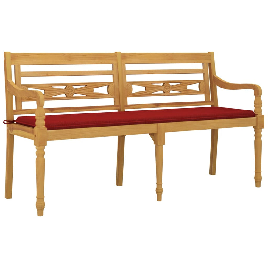 Bankje Batavia Met Kussen Massief Teakhout 150 cm Rood