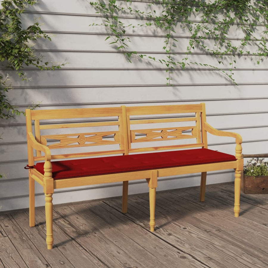Bankje Batavia Met Kussen Massief Teakhout 150 cm Rood