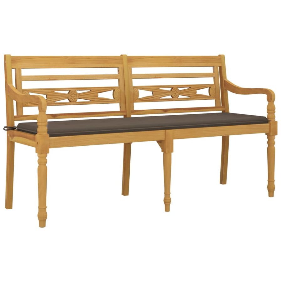 Bankje Batavia Met Kussen Massief Teakhout 150 cm Taupe
