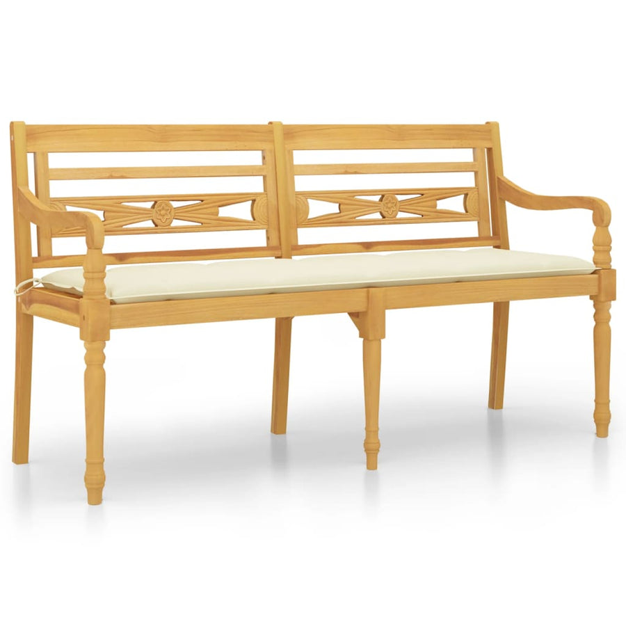 Bankje Batavia Met Kleurig Kussen Massief Teakhout 150 cm Crème