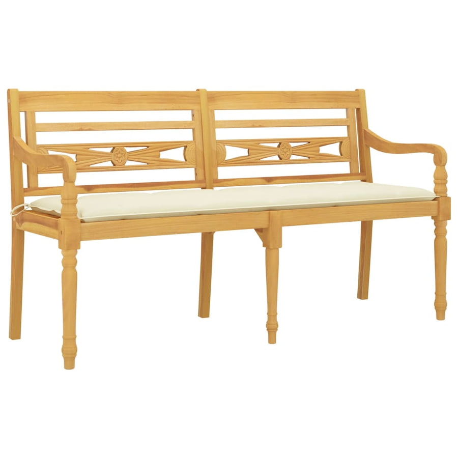 Bankje Batavia Met Kleurig Kussen Massief Teakhout 150 cm Crème