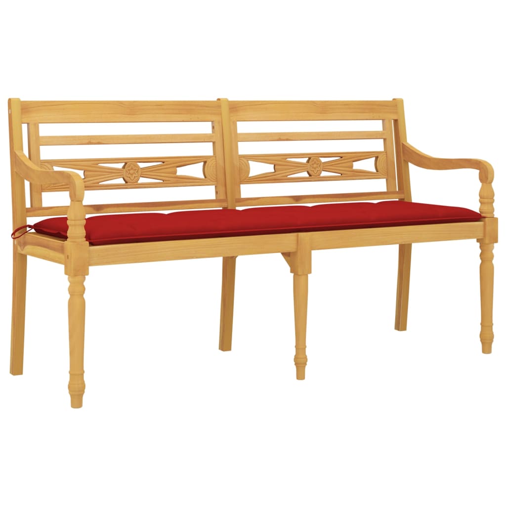 Bankje Batavia Met Kussen Massief Teakhout 150 cm Rood