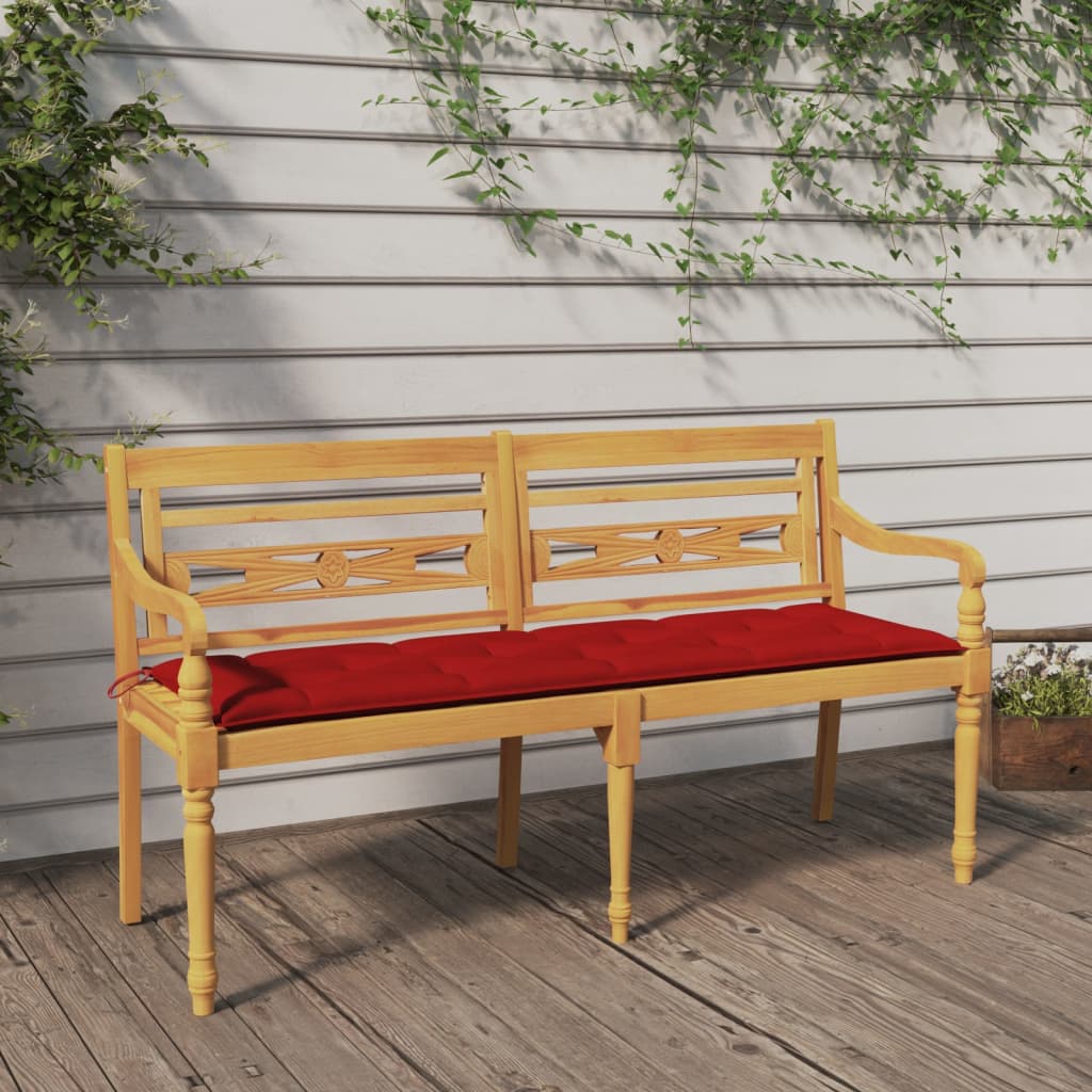 Bankje Batavia Met Kussen Massief Teakhout 150 cm Rood