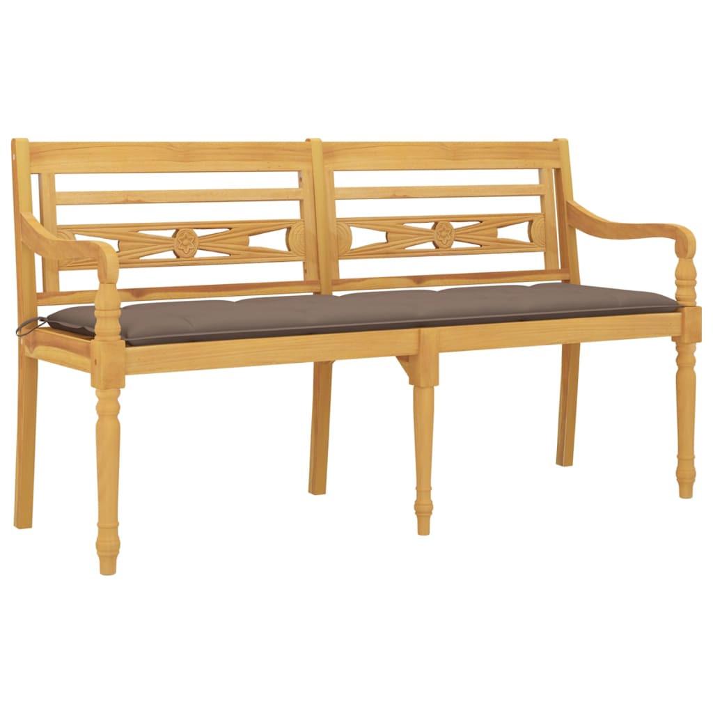 Bankje Batavia met taupe kussen 150 cm massief teakhout