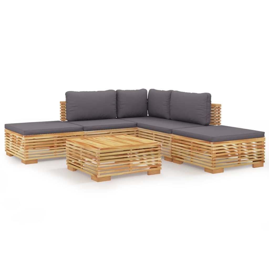 -Delige Loungeset Met Kussens Massief Teakhout 6 Donkergrijs Hoek + 2x midden + 3x voetensteun