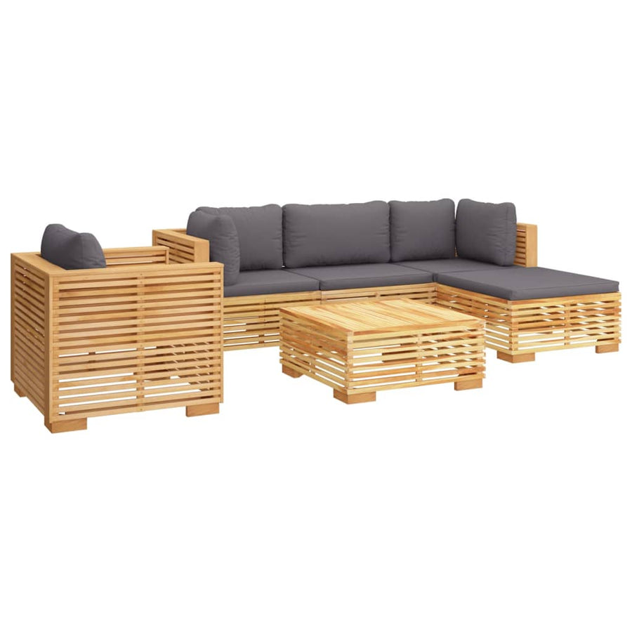 -Delige Loungeset Met Kussens Massief Teakhout 6 Donkergrijs 2x hoek + midden + Fauteuil + 2x voetensteun