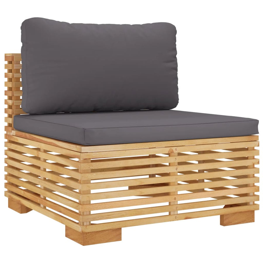 -Delige Loungeset Met Kussens Massief Teakhout 6 Donkergrijs 2x hoek + midden + Fauteuil + 2x voetensteun