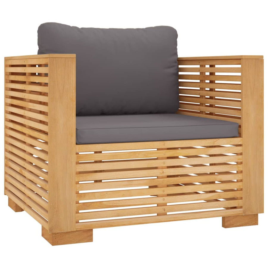 -Delige Loungeset Met Kussens Massief Teakhout 6 Donkergrijs 2x hoek + midden + Fauteuil + 2x voetensteun