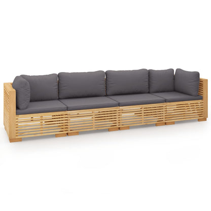 -Delige Loungeset Met Kussens Massief Teakhout 4 Donkergrijs 2x hoek + 2x midden