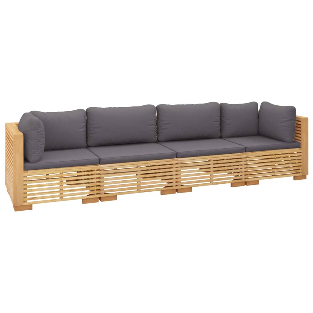 -Delige Loungeset Met Kussens Massief Teakhout 4 Donkergrijs 2x hoek + 2x midden