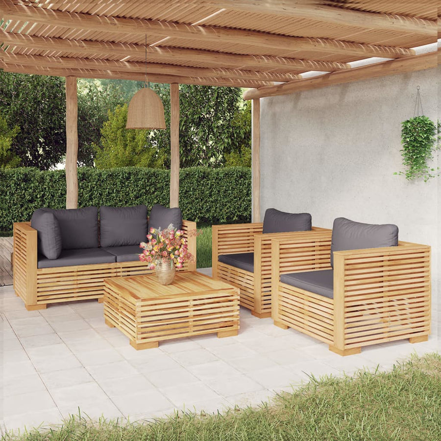 Loungeset Met Kussens Massief Teakhout 5