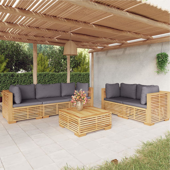 -Delige Loungeset Met Kussens Massief Teakhout 6 Donkergrijs 4x hoek + midden + Tafel