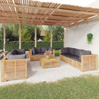 -Delige Loungeset Met Kussens Massief Teakhout 9 Donkergrijs 4x hoek + 4x midden + Tafel