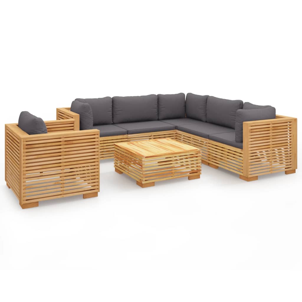 -Delige Loungeset Met Kussens Massief Teakhout 7 Donkergrijs 3x hoek + 2x midden + Fauteuil + Tafel