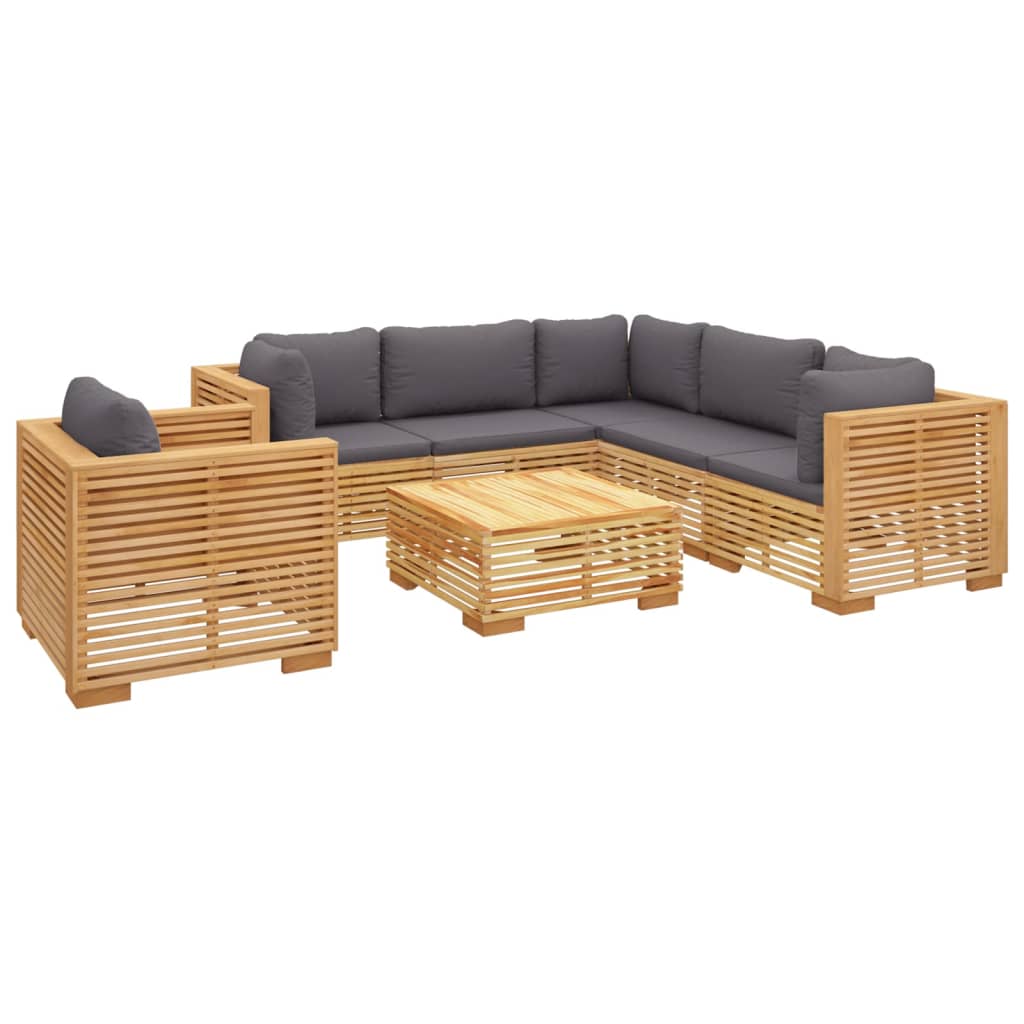 -Delige Loungeset Met Kussens Massief Teakhout 7 Donkergrijs 3x hoek + 2x midden + Fauteuil + Tafel