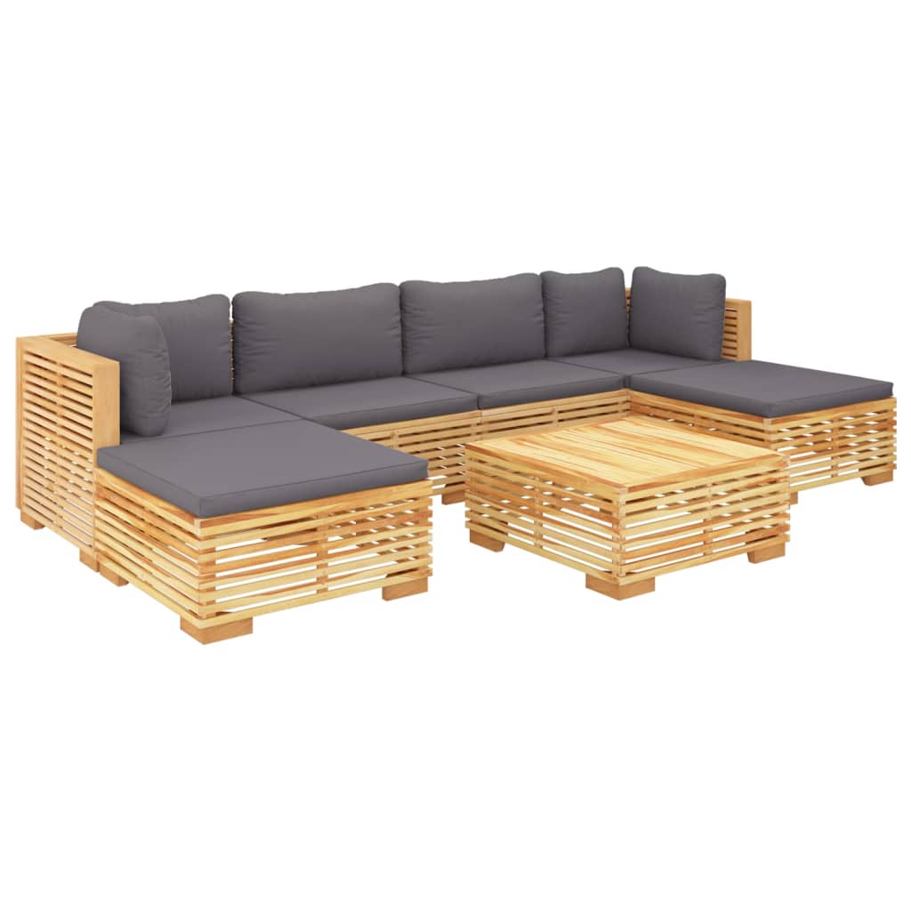 -Delige Loungeset Met Kussens Massief Teakhout 7 Donkergrijs 2x hoek + 2x midden + 3x voetensteun