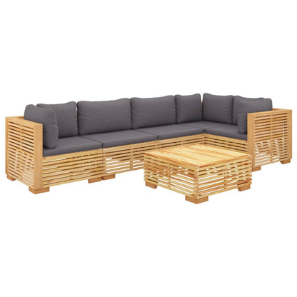 -Delige Loungeset Met Kussens Massief Teakhout 6 Donkergrijs 3x hoek + 2x midden + Tafel